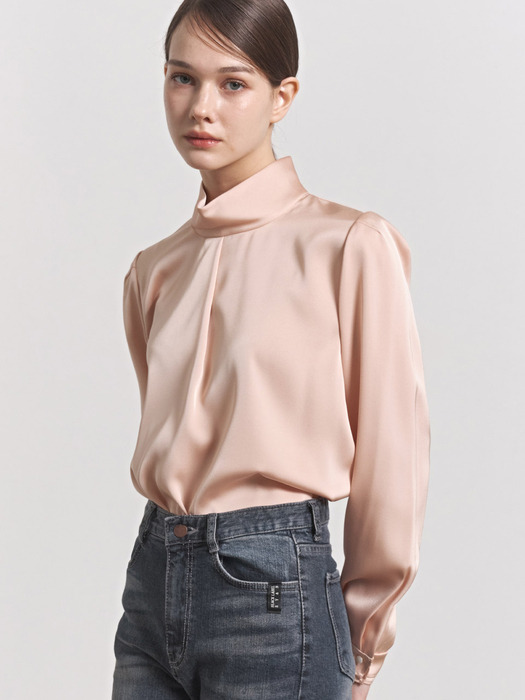 High-neck Satin blouse_Coral