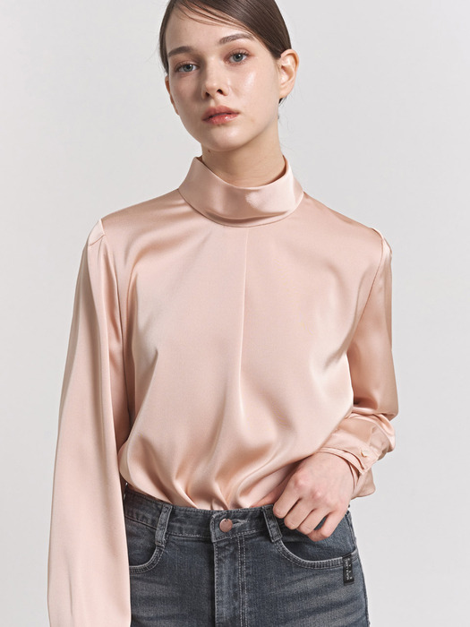 High-neck Satin blouse_Coral