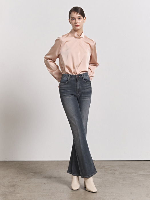 High-neck Satin blouse_Coral