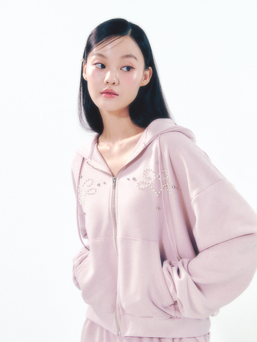 Pearl Hoodie Zip-Up Pink