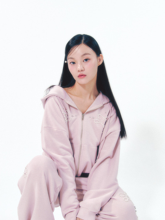 Pearl Hoodie Zip-Up Pink