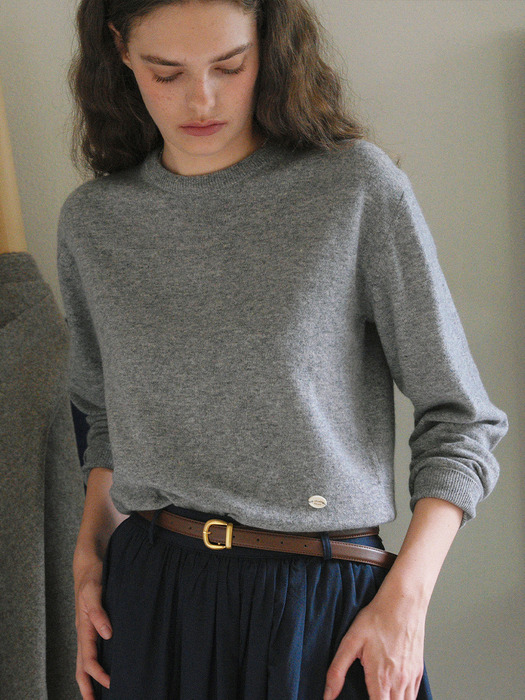 U Wool Stitch Point Crew Neck Pullover_Cloud Gray