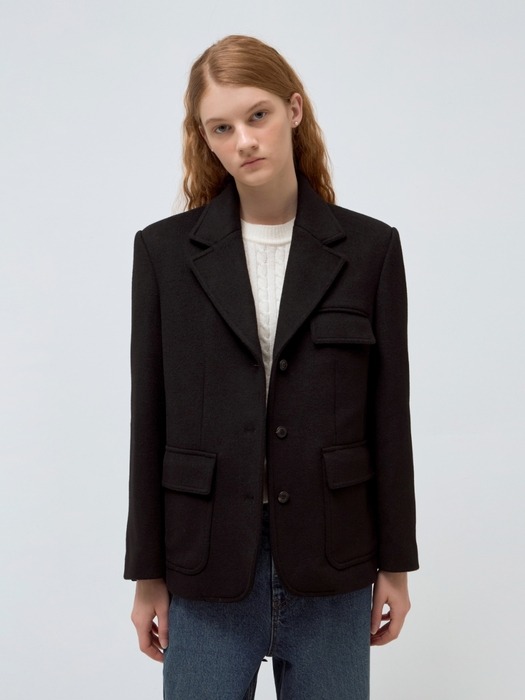 wool blended classic jacket - black