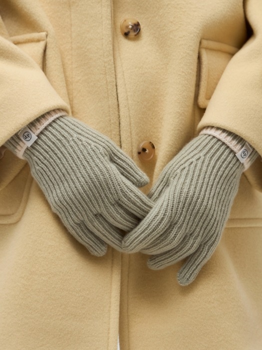 line knit gloves - smoke green