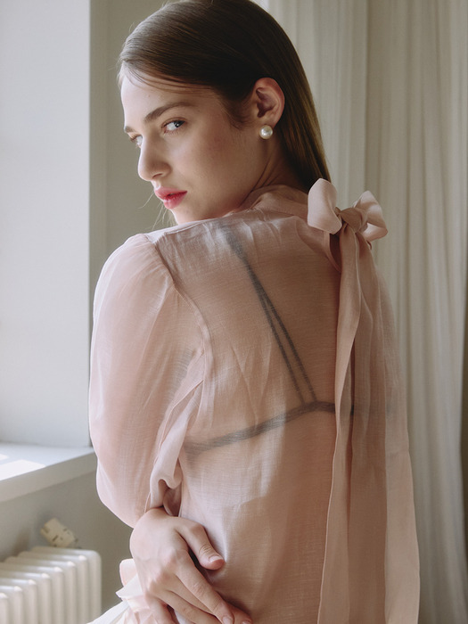 Seethrough tie blouse_Coral pink