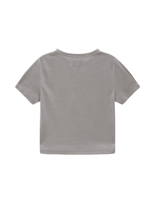 LOGO EMBOSS VELVET CROP TOP IN LIGHT GREY