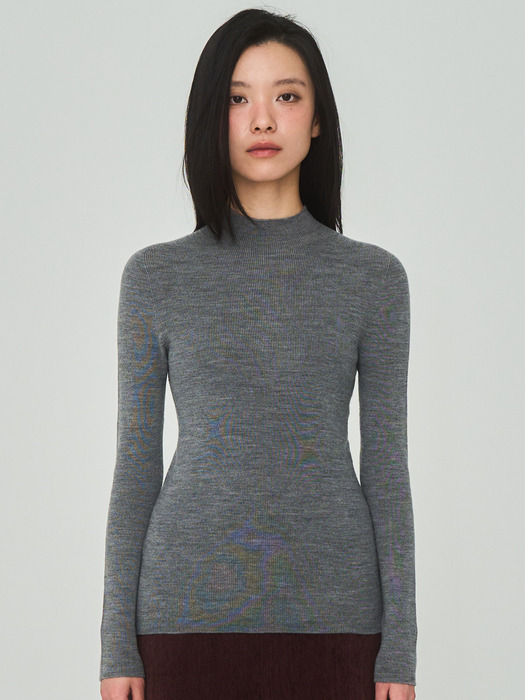 Half Turtleneck Ribbed Gray Knit