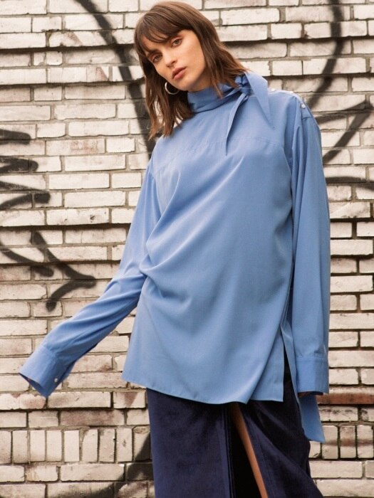 HIGH NECK LONG BLOUSE atb171w(Blue)