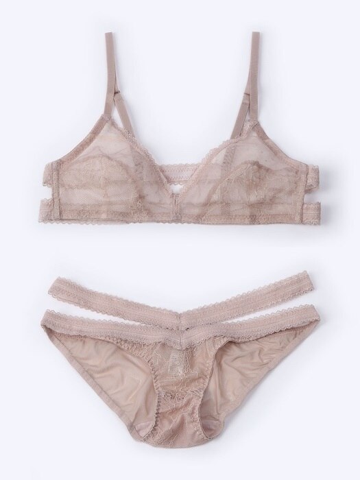 Lace Back Bralette Beige Set (레이스 백 브라렛 베이지 세트)