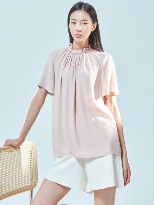 shirring blouse pale pink 