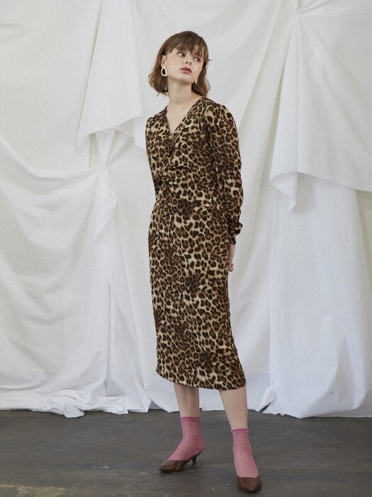 Midi Shirhing Dress_Leopard