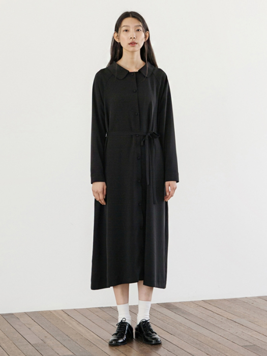 Round Collar Robe Dress - Black