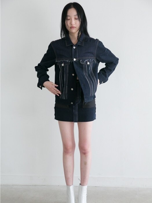 DENIM FRAYED JACKET NAVY