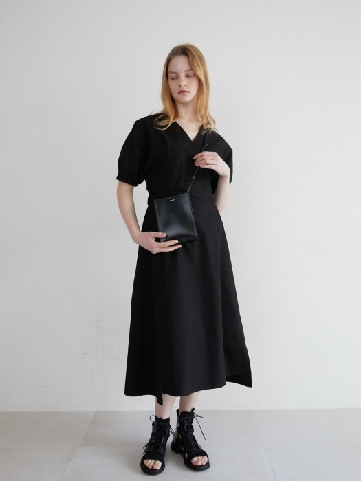 19 SPRING_Black Cotton Belted Dress 