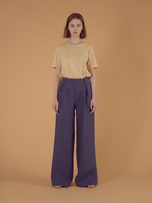 LINEN WIDE PANTS_NAVY