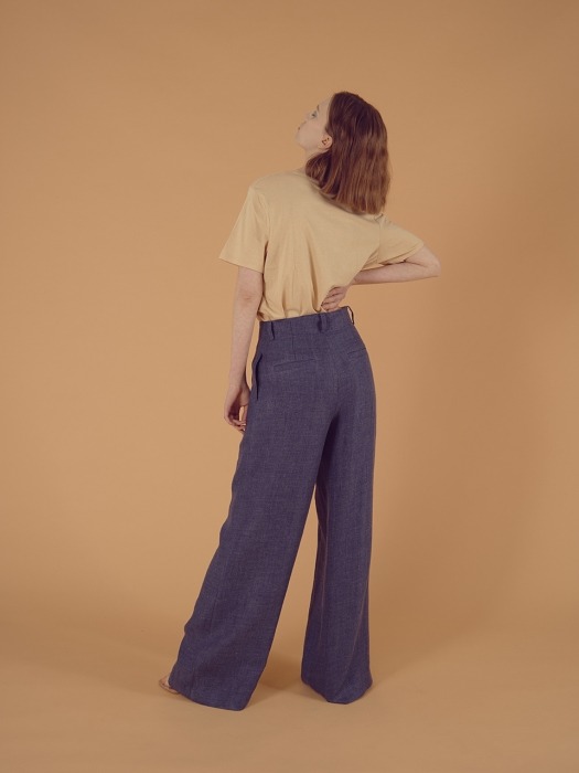 LINEN WIDE PANTS_NAVY