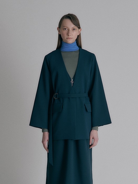 Belted long jacket_Dark Green