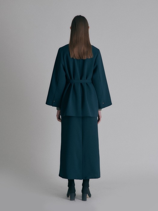 Belted long jacket_Dark Green