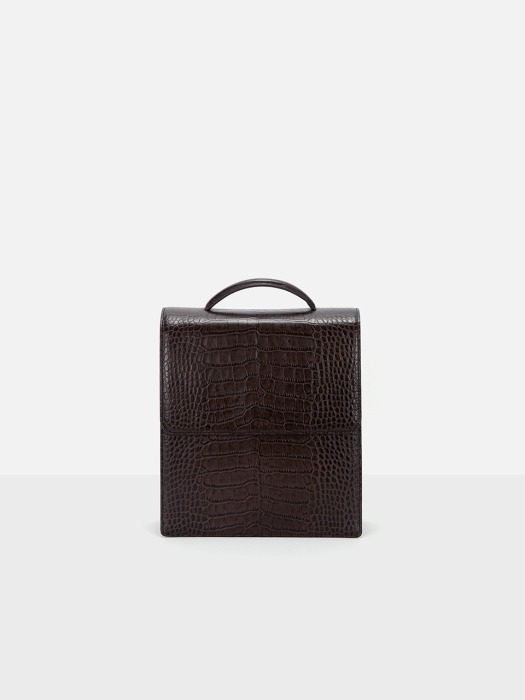 Flap medium satchel bag Umber Crocodile pattern