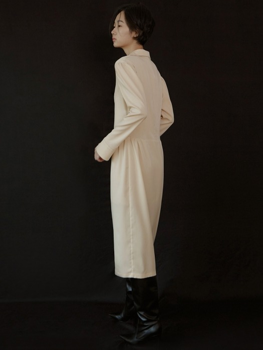 AW19 GATHERED SHIRT DRESS (CREAM BEIGE)