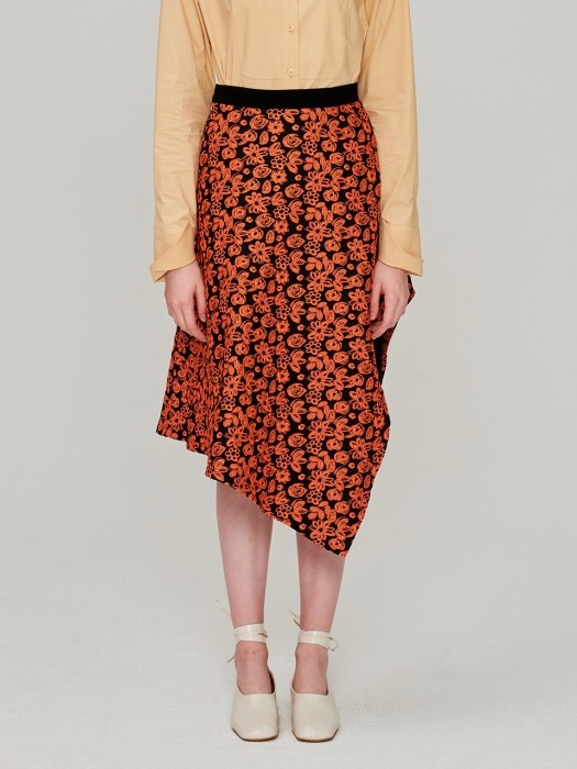 Floral Draped Skirt_Orange