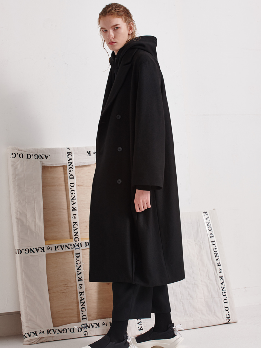Diagonal Pleat Long Coat (BK)