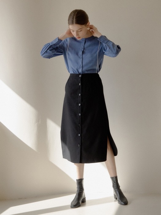 WOOL LONG SKIRT_BLACK