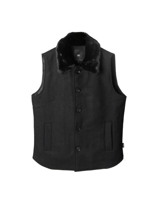 UTO-FV02 lavish collar vest[black(UNISEX)]