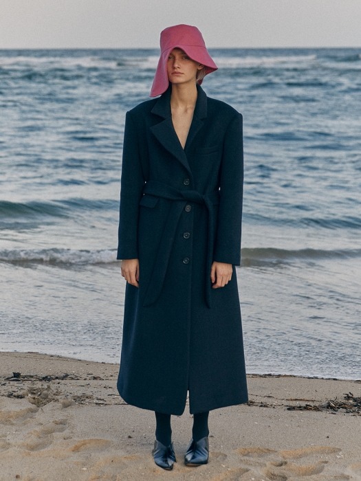 19 WINTER unbalanced tailored wool long coat (navy)