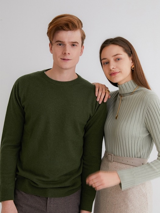 Premium pure cashmere100 ribbed soft-touch sweater by whole-garment knitting - Mint