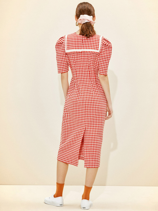 Collar-pointed Dress [Red Gingham Check] JSDR0B901P2