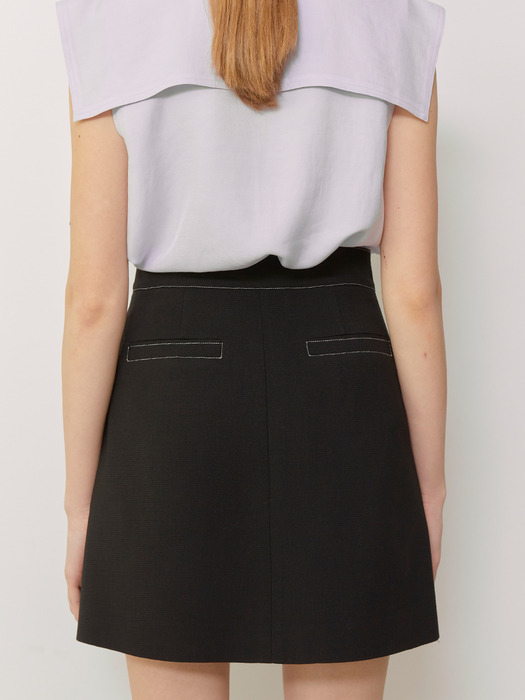ISA_Contrast Stitched Mini Skirts_Black