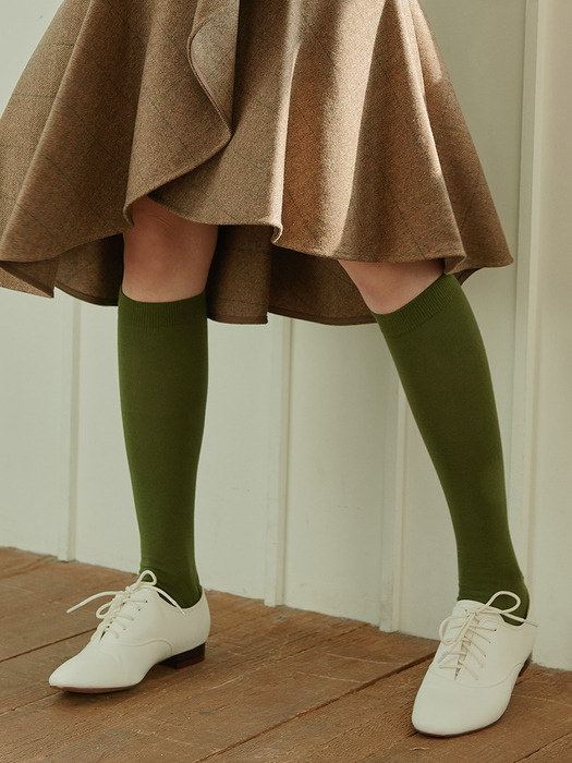 Cotton Solid Knee socks (olive green)