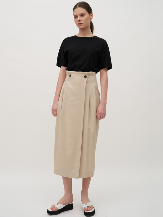 TTR LINEN TUCK WRAP SKIRT 2COLOR