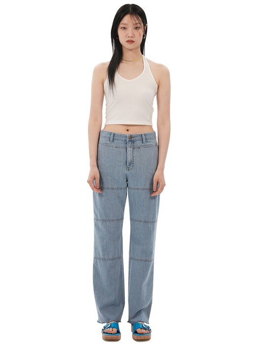 LINE CUT DENIM PANTS, LIGHT BLUE