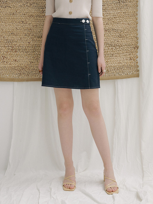 monts 1130 stitch linen mini skirt (navy)