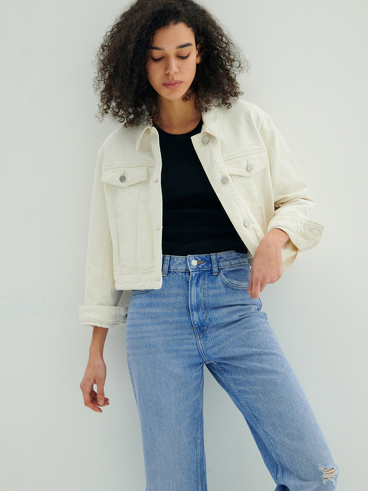 Cropped Denim Jacket_Ecru