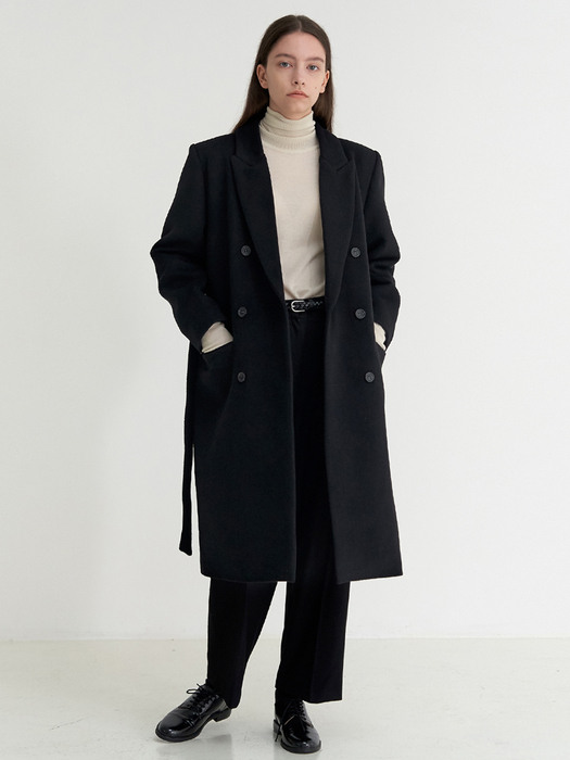 wool overfit coat -black