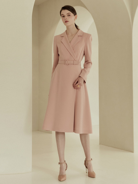 [미전시]MONICA Classic notched collar tuxedo dress (Pale pink)