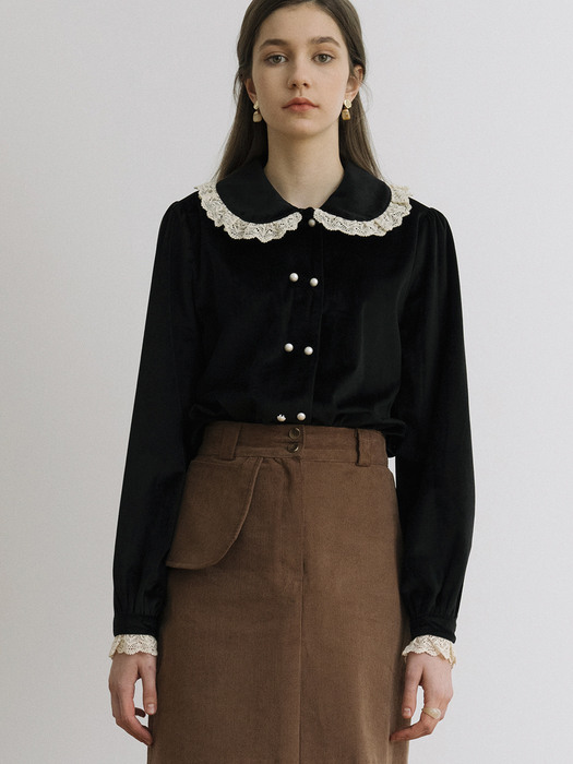 monts 1205 lace frill velvet blouse (black)