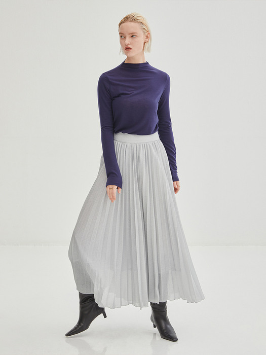 Glittered Pleated Long Skirt - Silver