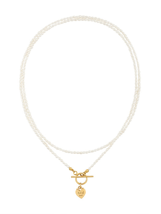 Heart drop toggle two-way pearl long necklace_NZ1101