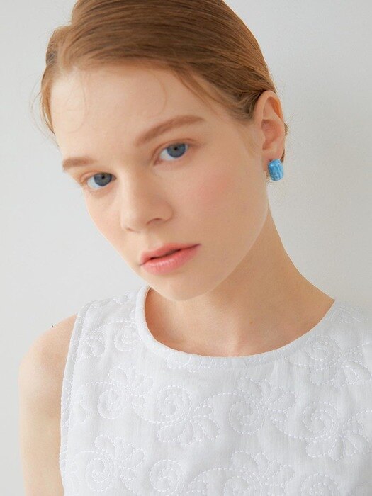 Daily rectangle texture ceramic earring(Sky Blue)
