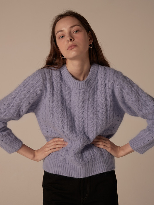 Embroidery cable angora knit pullover - Butter