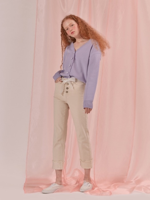 SHEER RIBBON DENIM PANTS_ivory