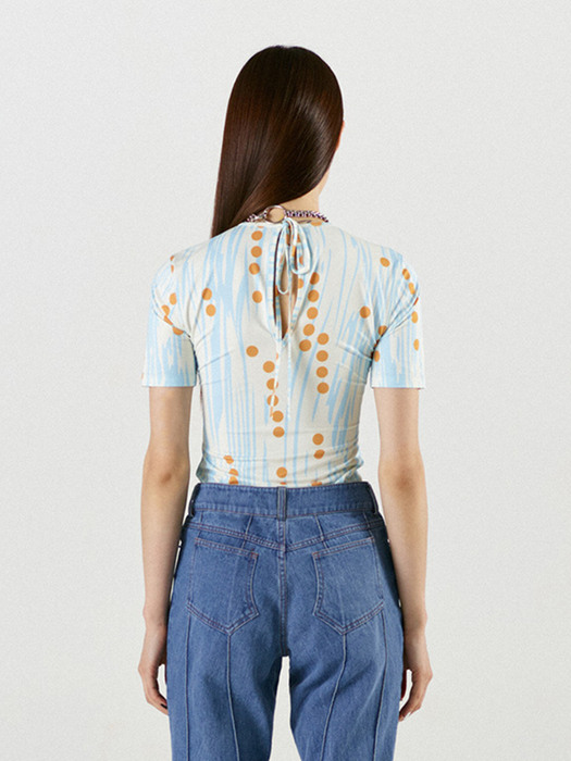 Signature Dot Print  Half Sleeve Top Blue Yellow