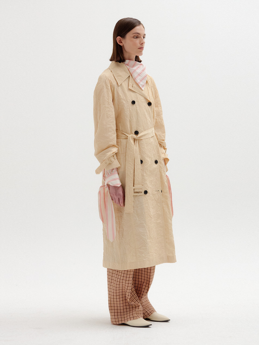 SEIDA Crinkled Trench Coat - Beige