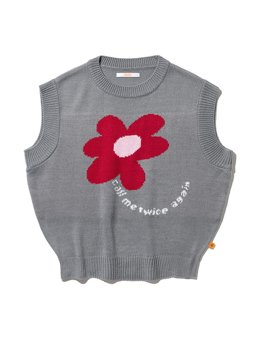 Flower Crop Knit Vest [STONE GREY]