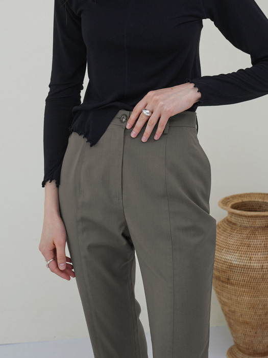 Slim Fit Stitch Trousers - Gray Brown