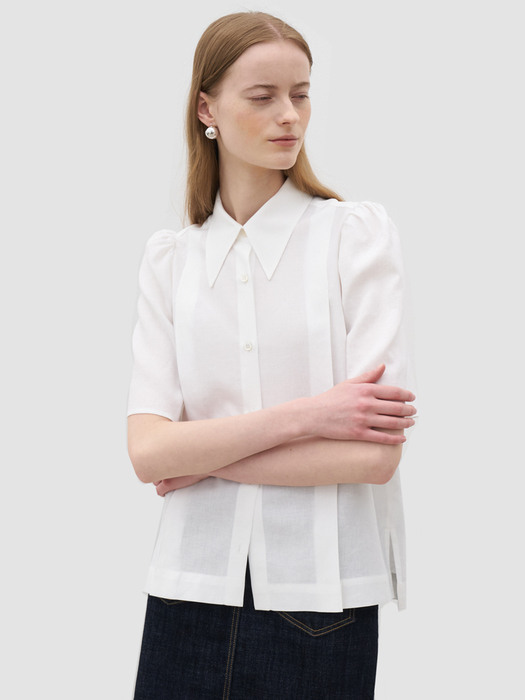 21 Summer_ White Linen Cropped Blouse   